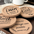 Handcrafted Cork Coasters with Engraved Bible Verses